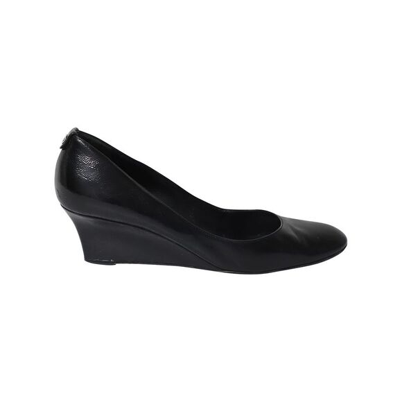 Interlocking G Wedge Court Heels in Black Leather